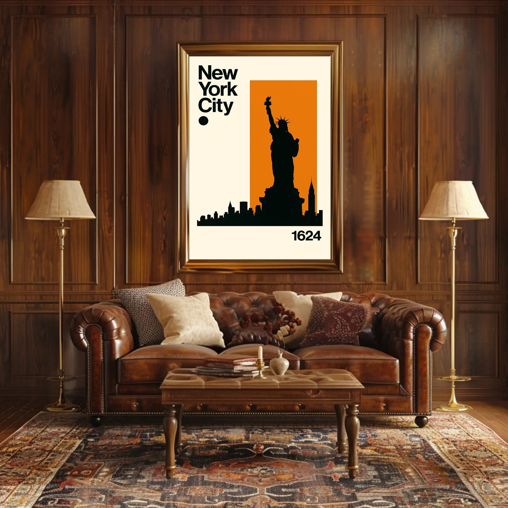Statue Silhouette New York Skyline Poster Modern Wall Art