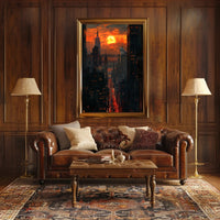 Dramatic Sunset Over New York Urban Cityscape Poster PosterGoat