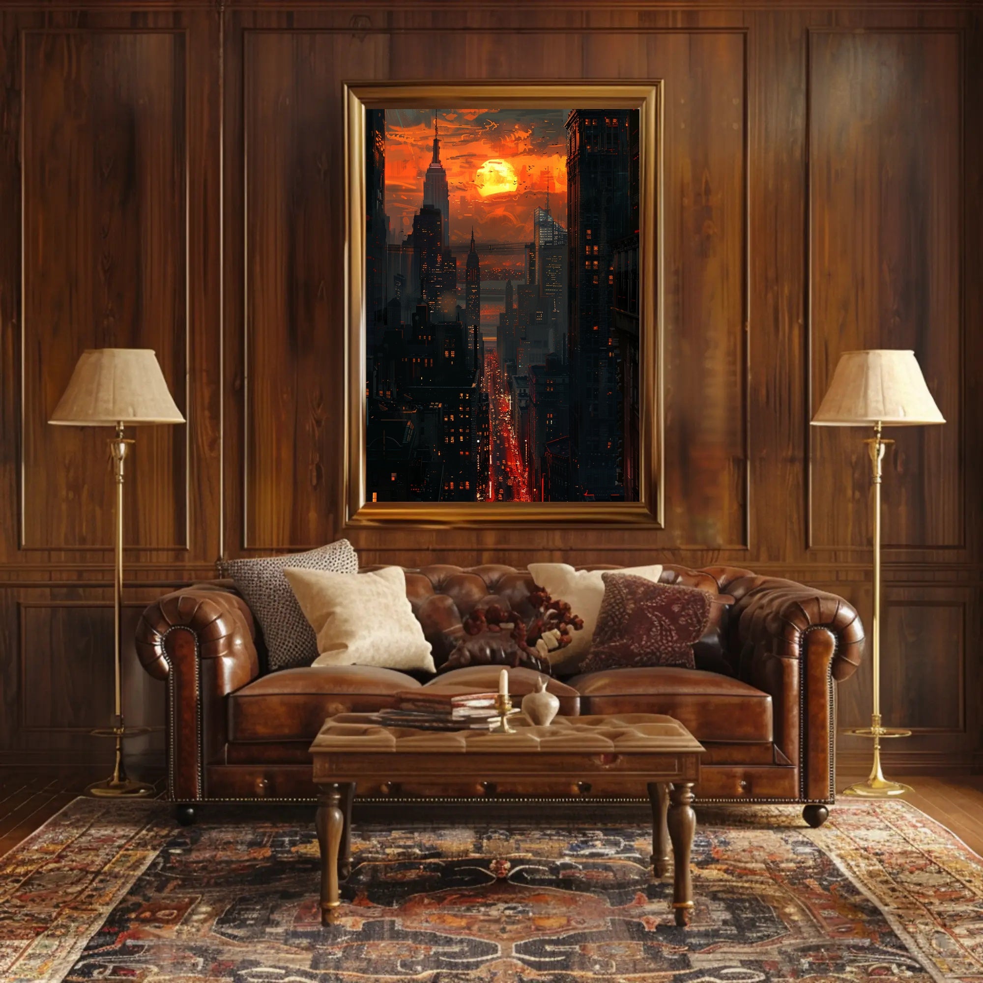 Dramatic Sunset Over New York Urban Cityscape Poster PosterGoat
