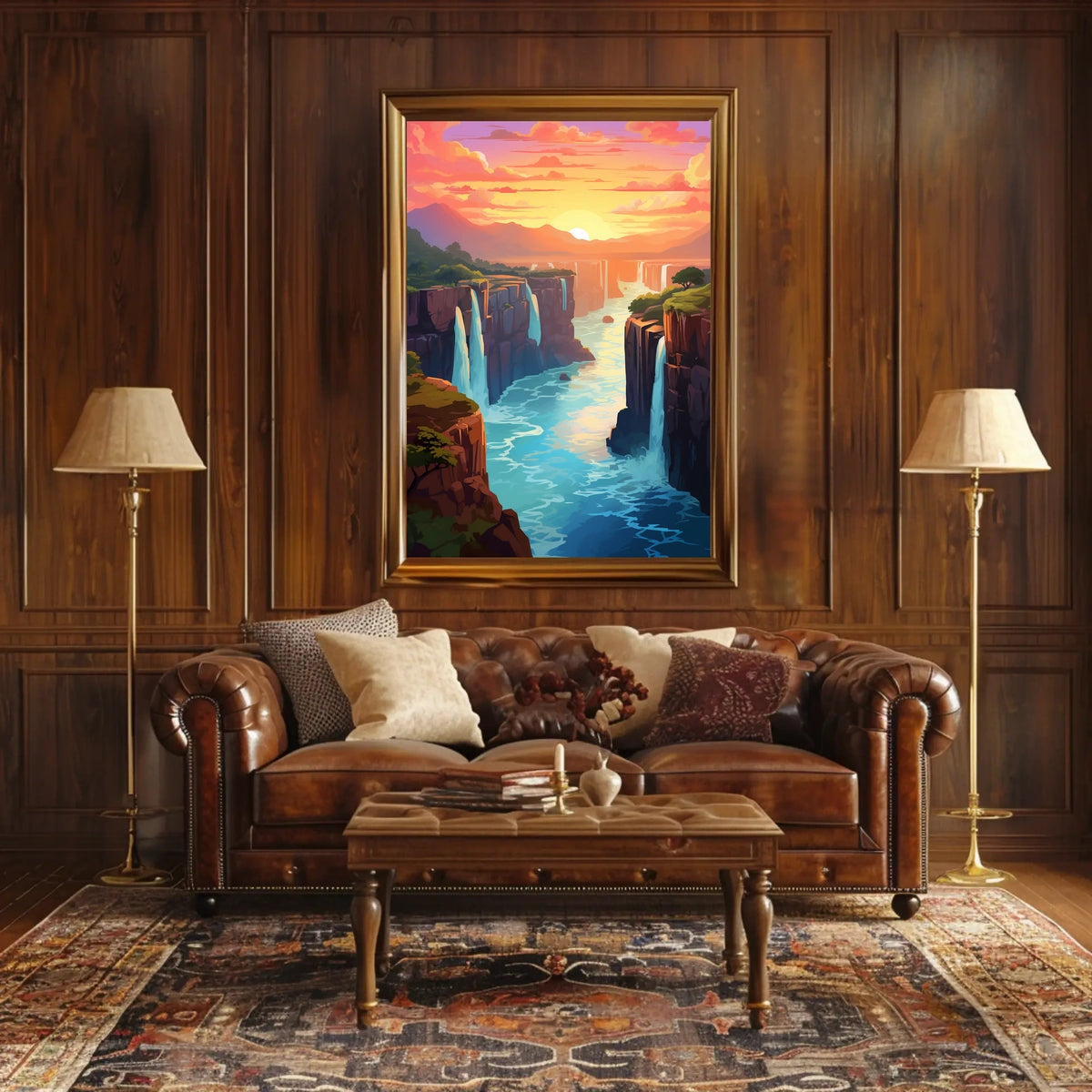 Majestic Waterfalls At Sunset Poster