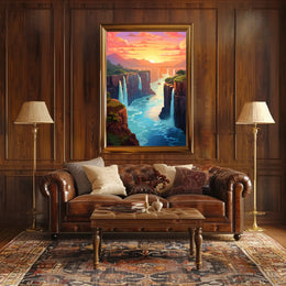 Majestic Waterfalls At Sunset Poster