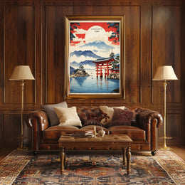 Serene Japanese Landscape with Iconic Torii Gate Poster