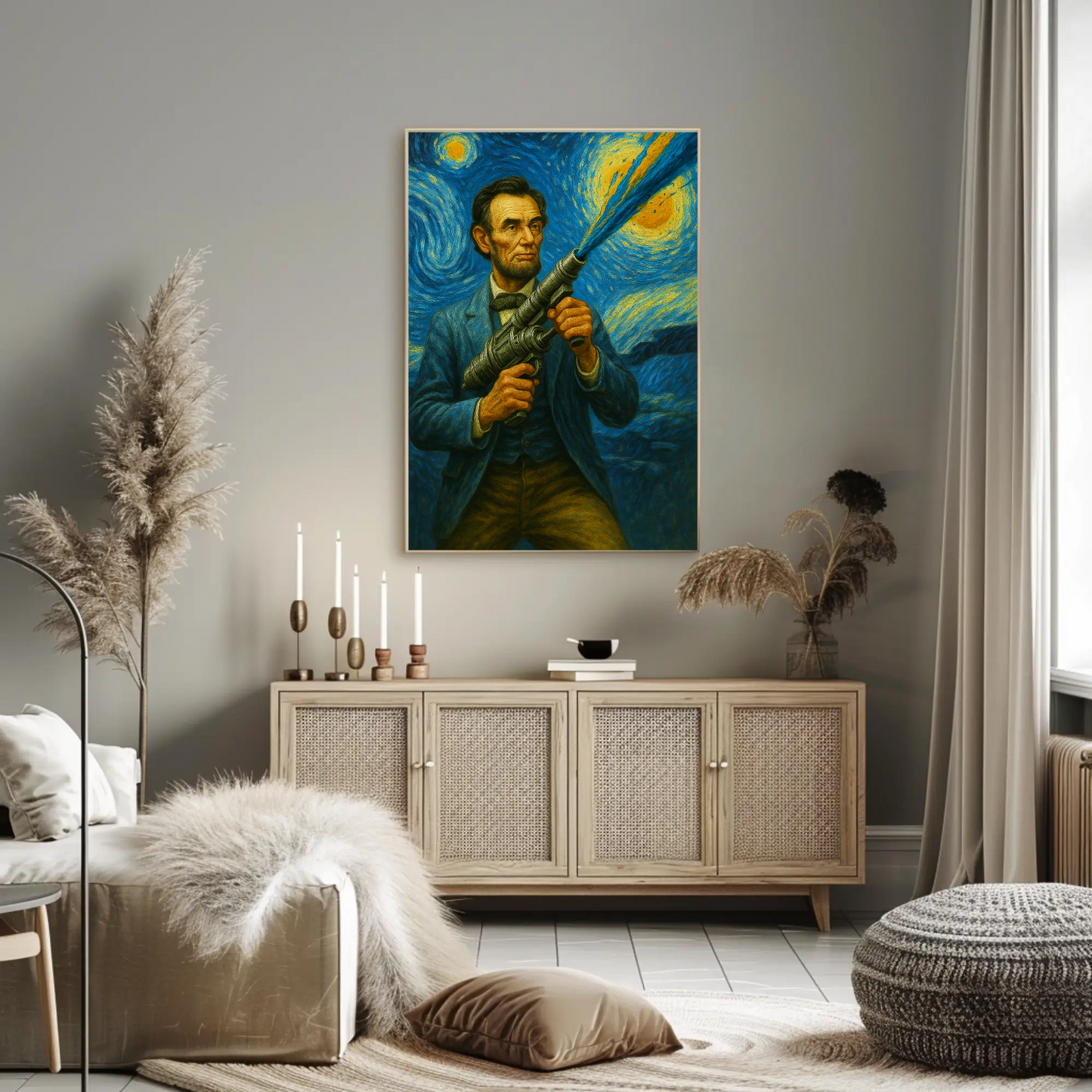 Abraham Lincoln Starry Night Fusion Sci-Fi Portrait Vintage Travel Poster