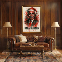 Barack Obama Santa Hat Portrait Historical Presidential Poster
