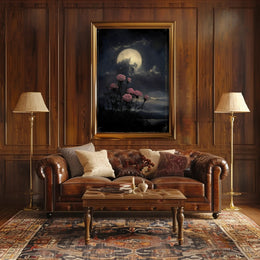 Moonlit Roses Under Night Sky: Space or Astronomy Poster PosterGoat