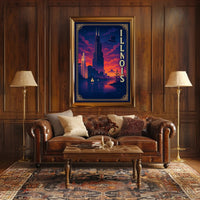 Illinois Skyline at Sunset: Captivating Travel Poster