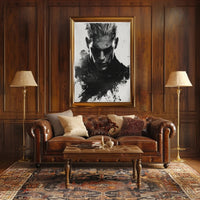 Intense Black and White Brooding Character Poster PosterGoat