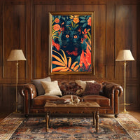 Striking Black Cat in Vibrant Jungle Animal Poster