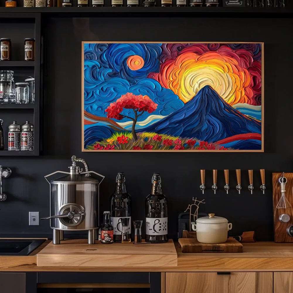 Van Gogh-Inspired Vibrant Mountain Sunrise Poster