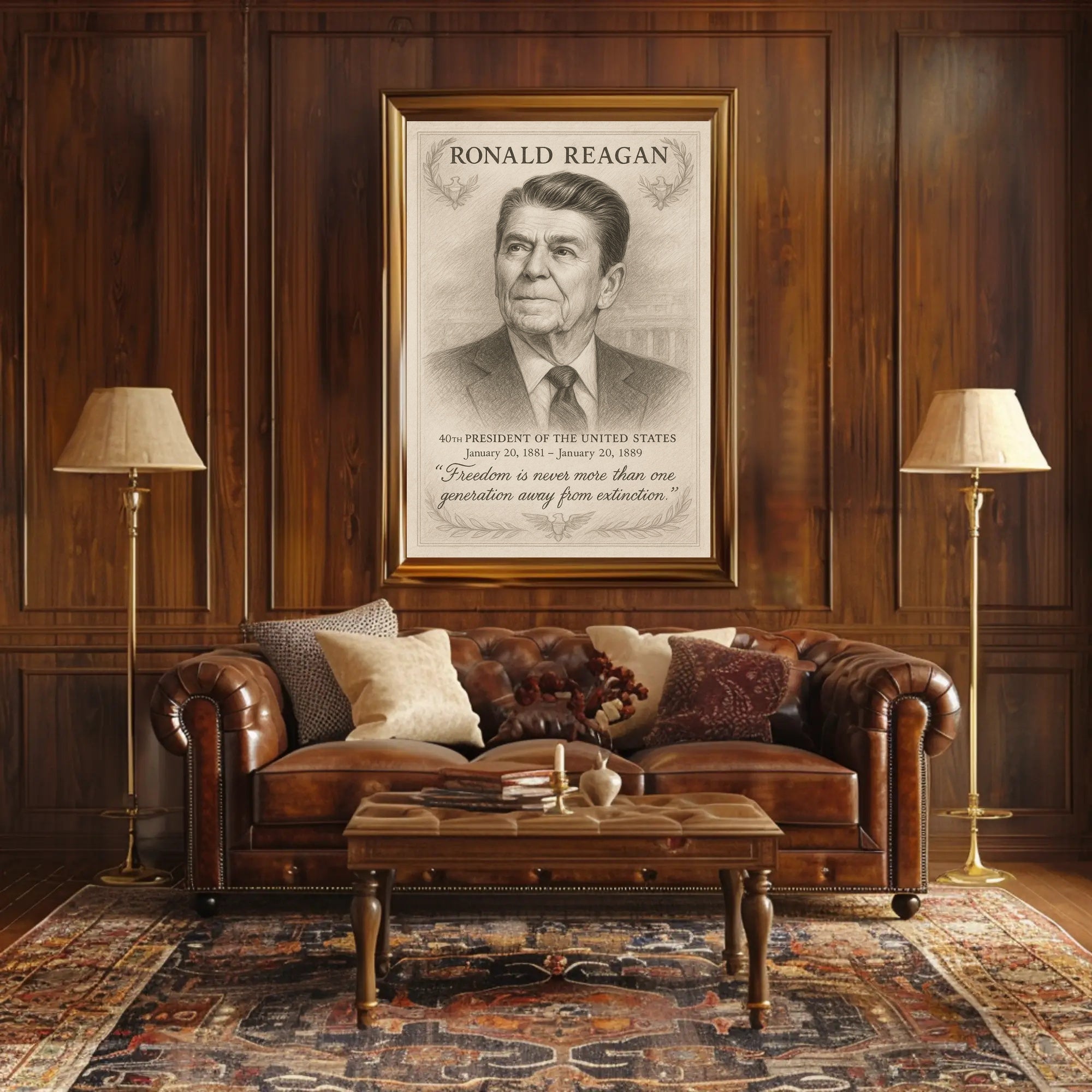 Ronald Reagan 40th President Sketch Poster Wall Art Print PosterGoat