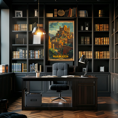 Marrakech Medina Palaces Mountains Travel Poster