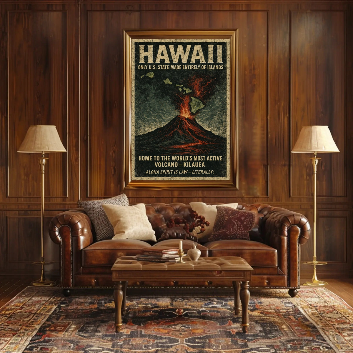 Hawaii Islands Vintage Volcano Adventure Poster