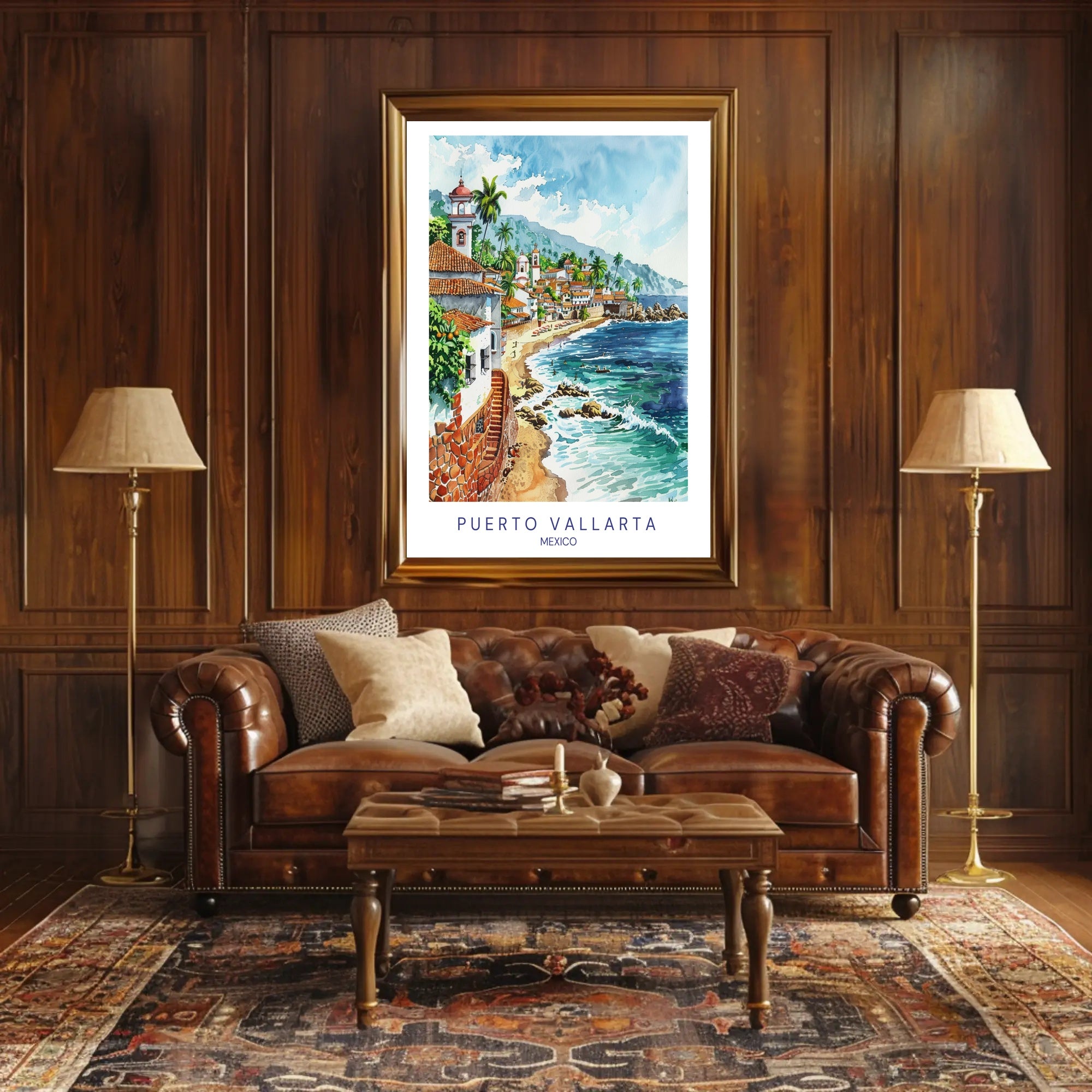 Puerto Vallarta Scenic Watercolor Travel Poster PosterGoat