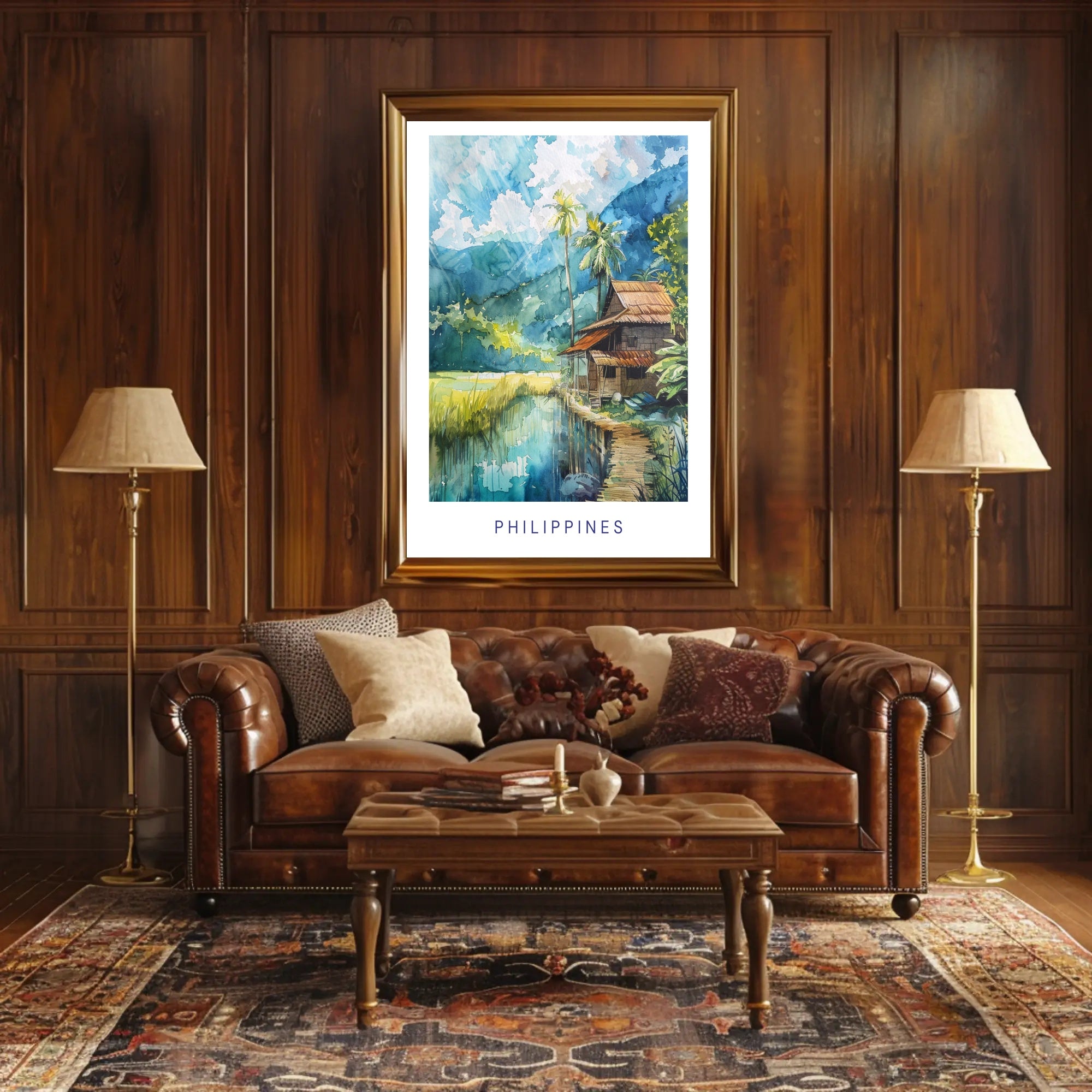 Serene Philippine Scene Watercolor Artistic Poster PosterGoat