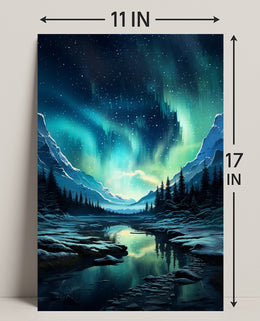 Aurora Borealis Over Snowy Mountains Poster