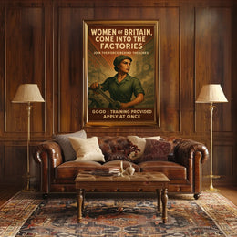 British Women Factory Work Wartime Propaganda Vintage Poster