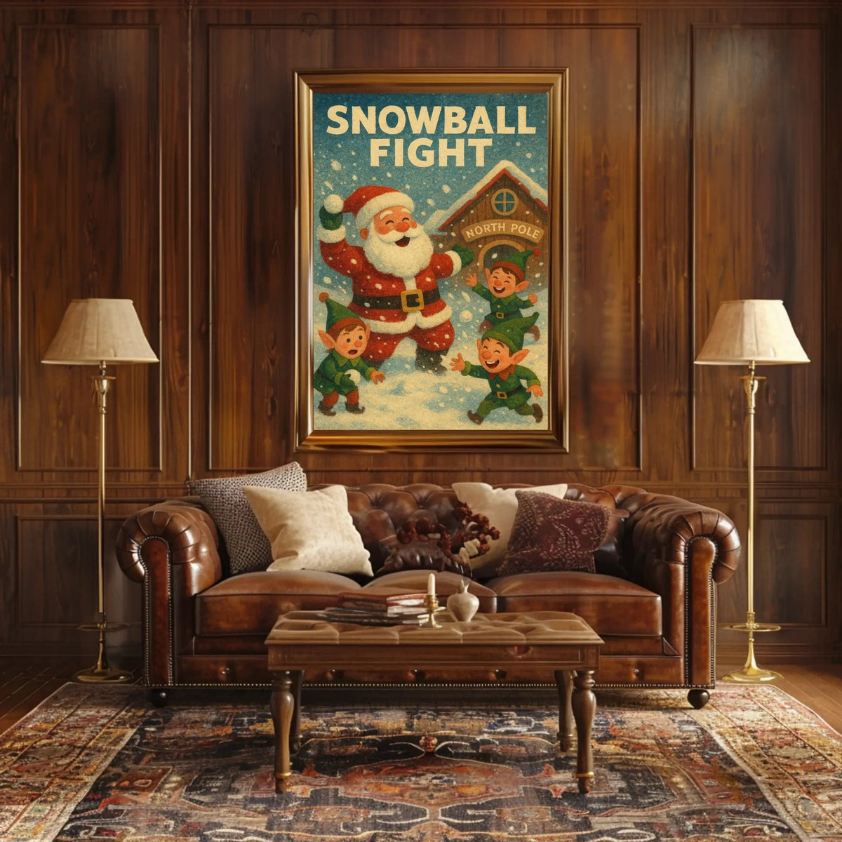 Festive Vintage Santa and Elves Christmas Poster