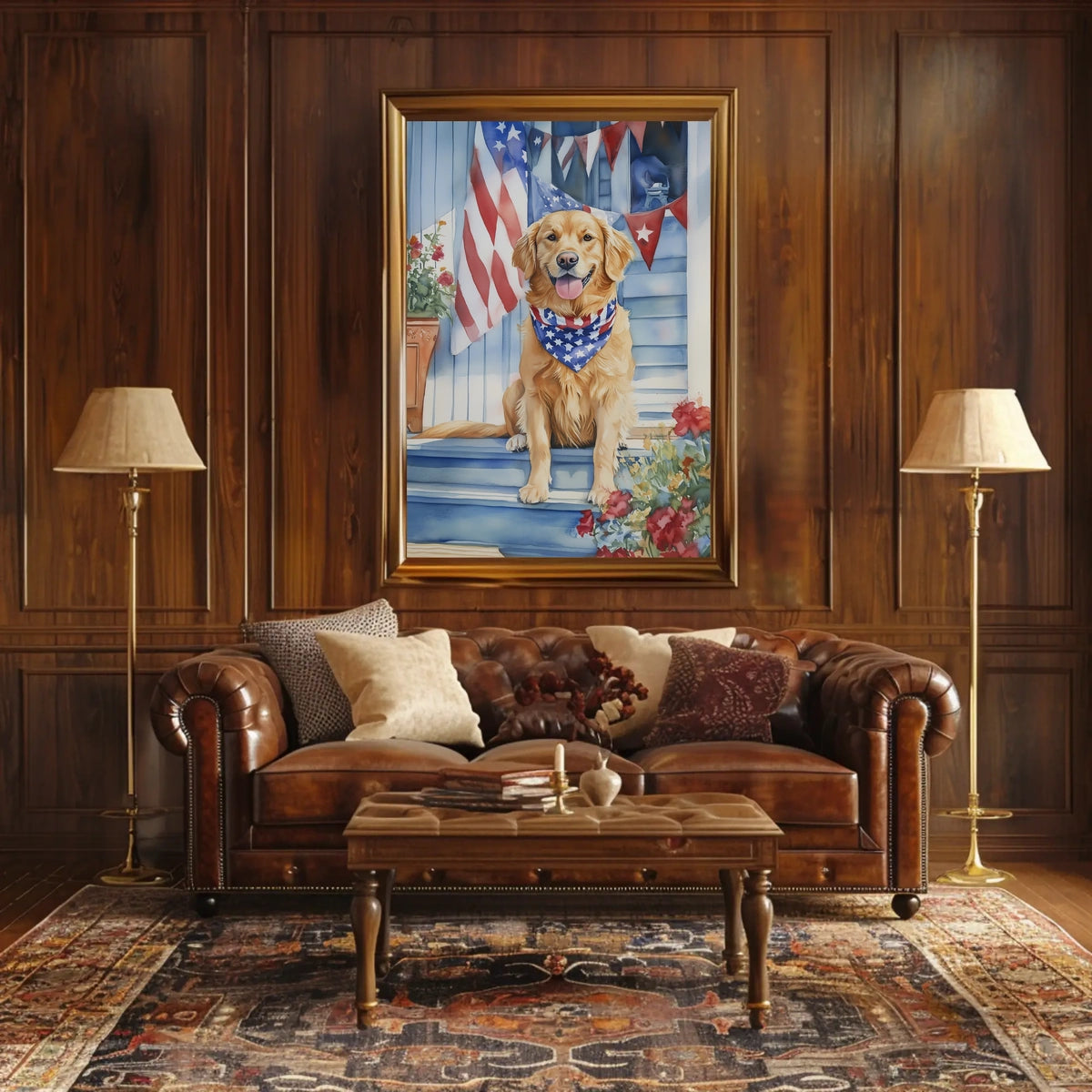 Golden Retriever With American Flag Bandana Poster