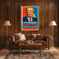 Trump Visionary Leadership Pop Art Portrait Bold Patriotic Wall Decor Collectible Statement Modern Vivid Display Poster