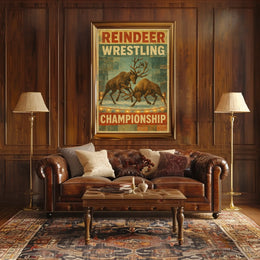 Reindeer Wrestling Retro Print: Vintage Sports Poster