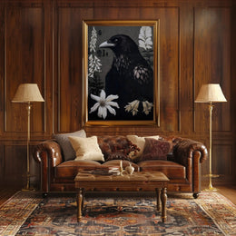 Raven Surrounded by Flowers Animal Poster PosterGoat