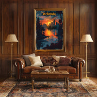 Orlando Sunset Skyline Art in Travel Poster