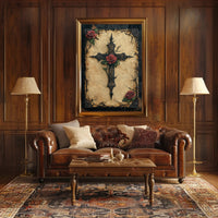 Thorned Cross And Roses Poster