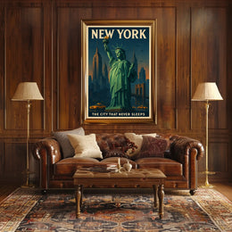 New York City Skyline And Landmarks Poster Vintage Wall Art
