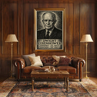 Dwight Eisenhower Vintage Etching Portrait Patriotism Leadership Legacy Heritage Home Decor Distinctive Poster