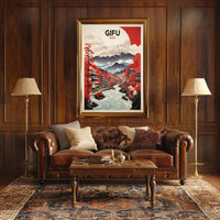 Scenic Gifu Mountains Cherry Blossoms Cultural Heritage Poster