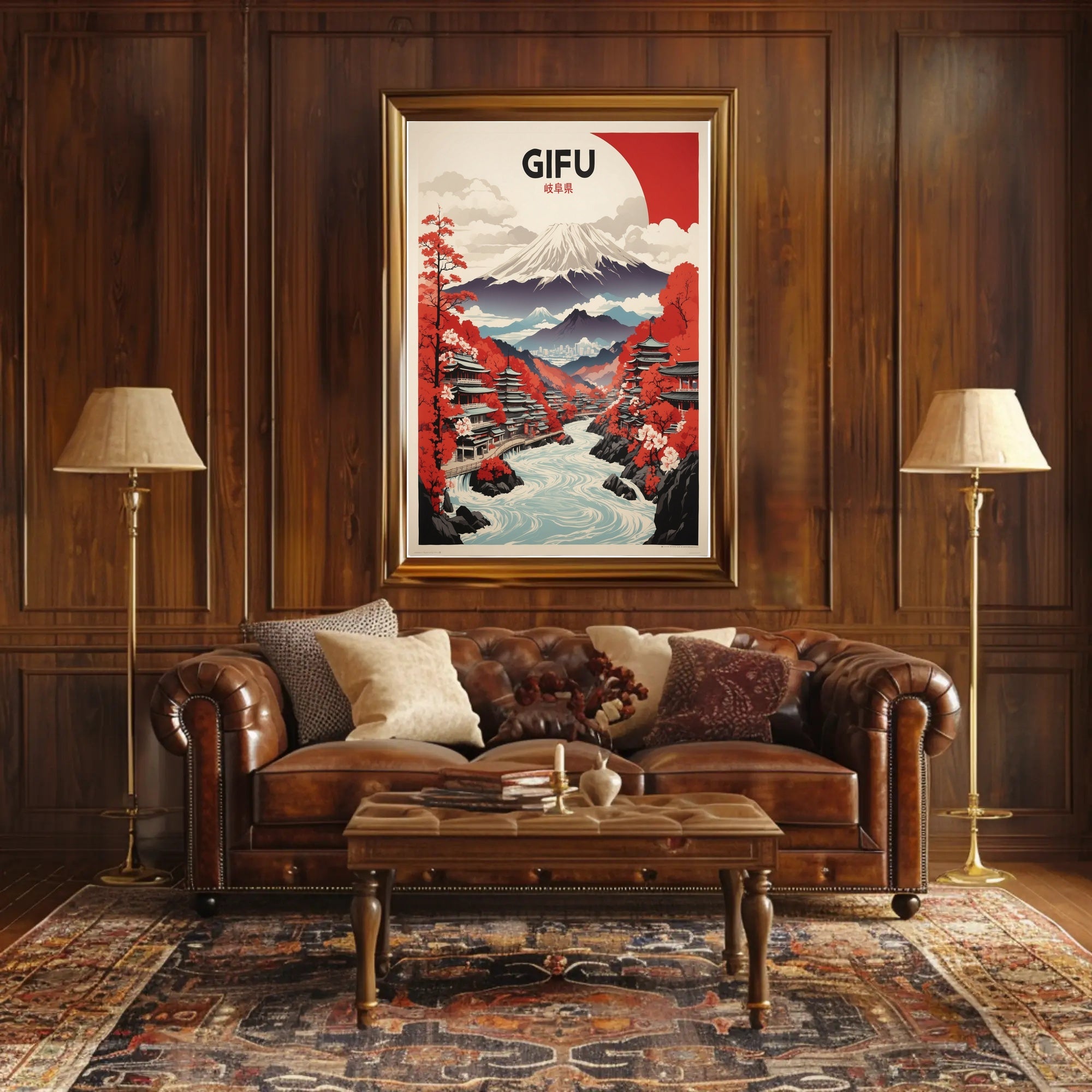 Scenic Gifu Mountains Cherry Blossoms Cultural Heritage Poster