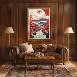 Scenic Gifu Mountains Cherry Blossoms Cultural Heritage Poster