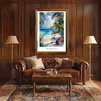 Tropical Paradise Beach Watercolor Art Travel Poster PosterGoat