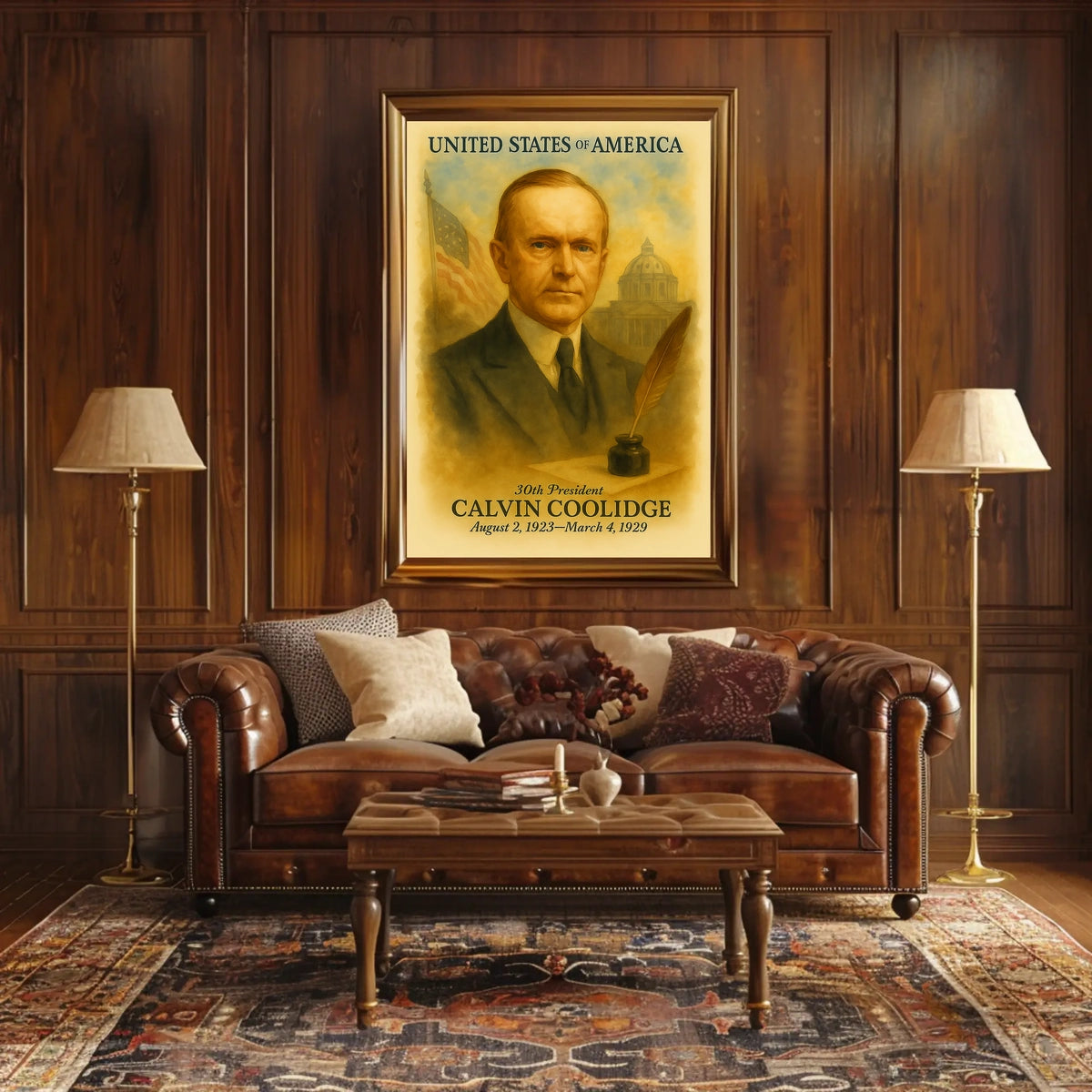 Calvin Coolidge 30th President of the United States Vintage Watercolor Poster