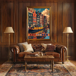 Amsterdam Scenic Canals Artistic Heritage Travel Poster