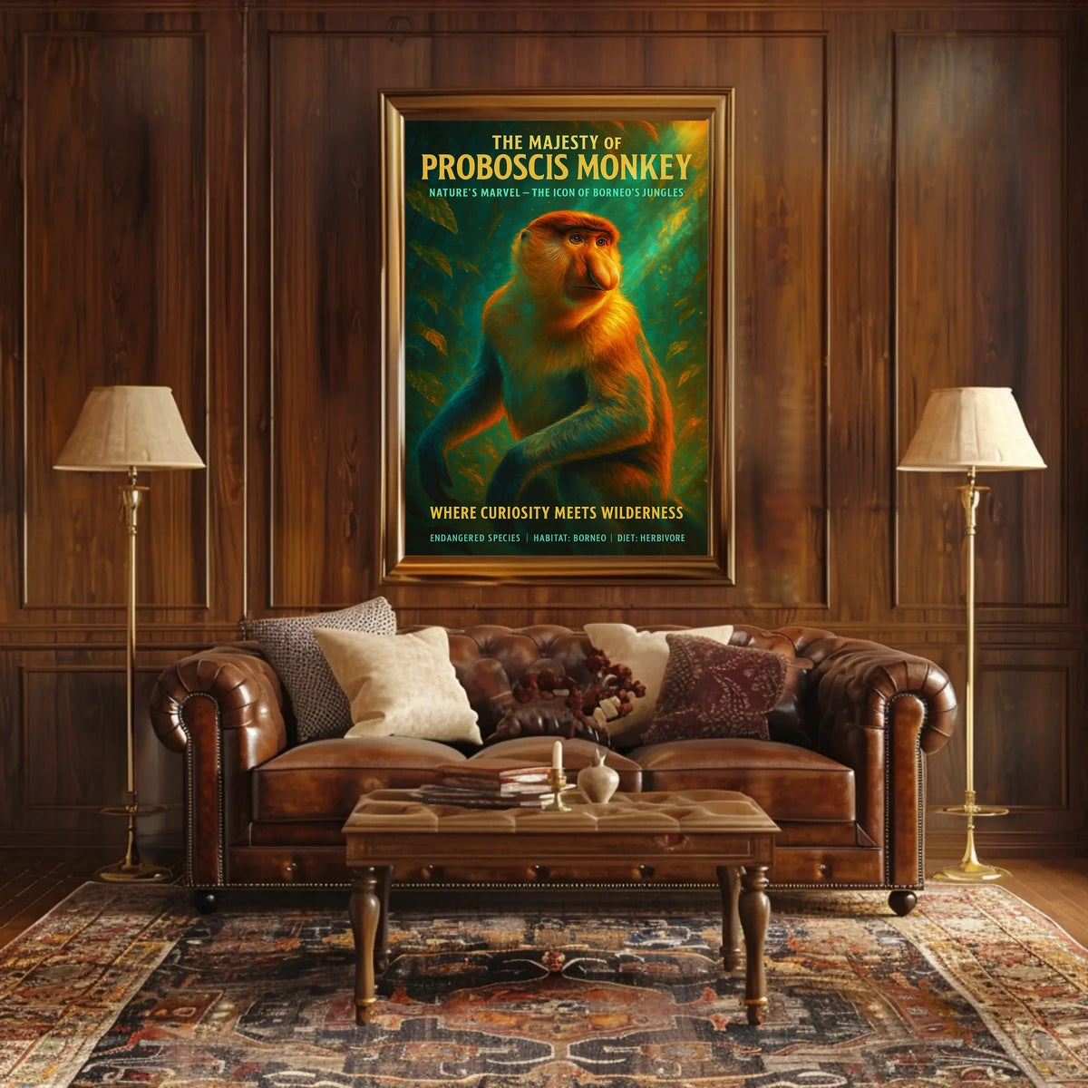 Proboscis Monkey Wonder: Educational Animal Art Poster
