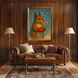 Winter Squirrel With Candy Cane Poster