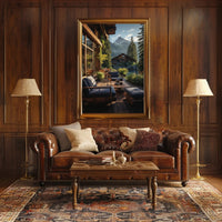 Serene Mountain Retreat Photorealistic Travel Poster