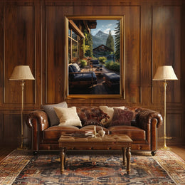 Serene Mountain Retreat Photorealistic Travel Poster