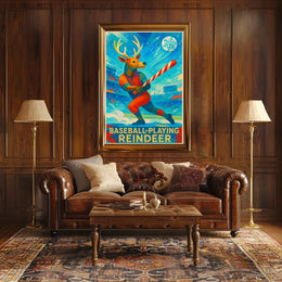 Baseball-Playing Reindeer Poster