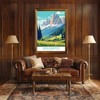 Dolomite Peaks Italy: Vintage Travel Art Poster