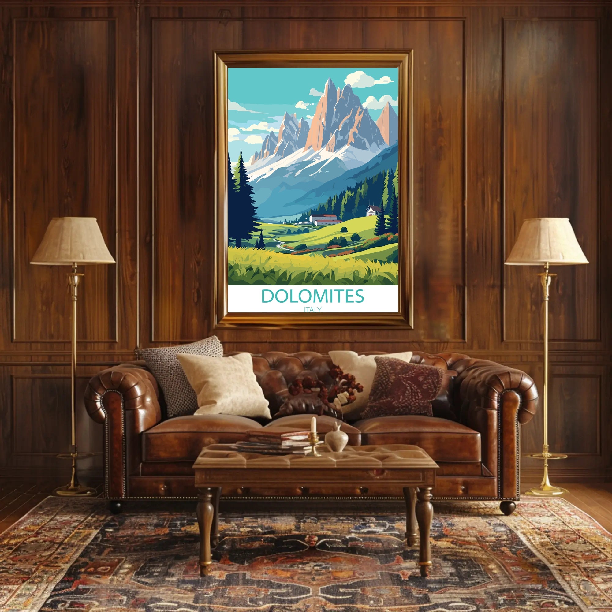 Dolomite Peaks Italy: Vintage Travel Art Poster