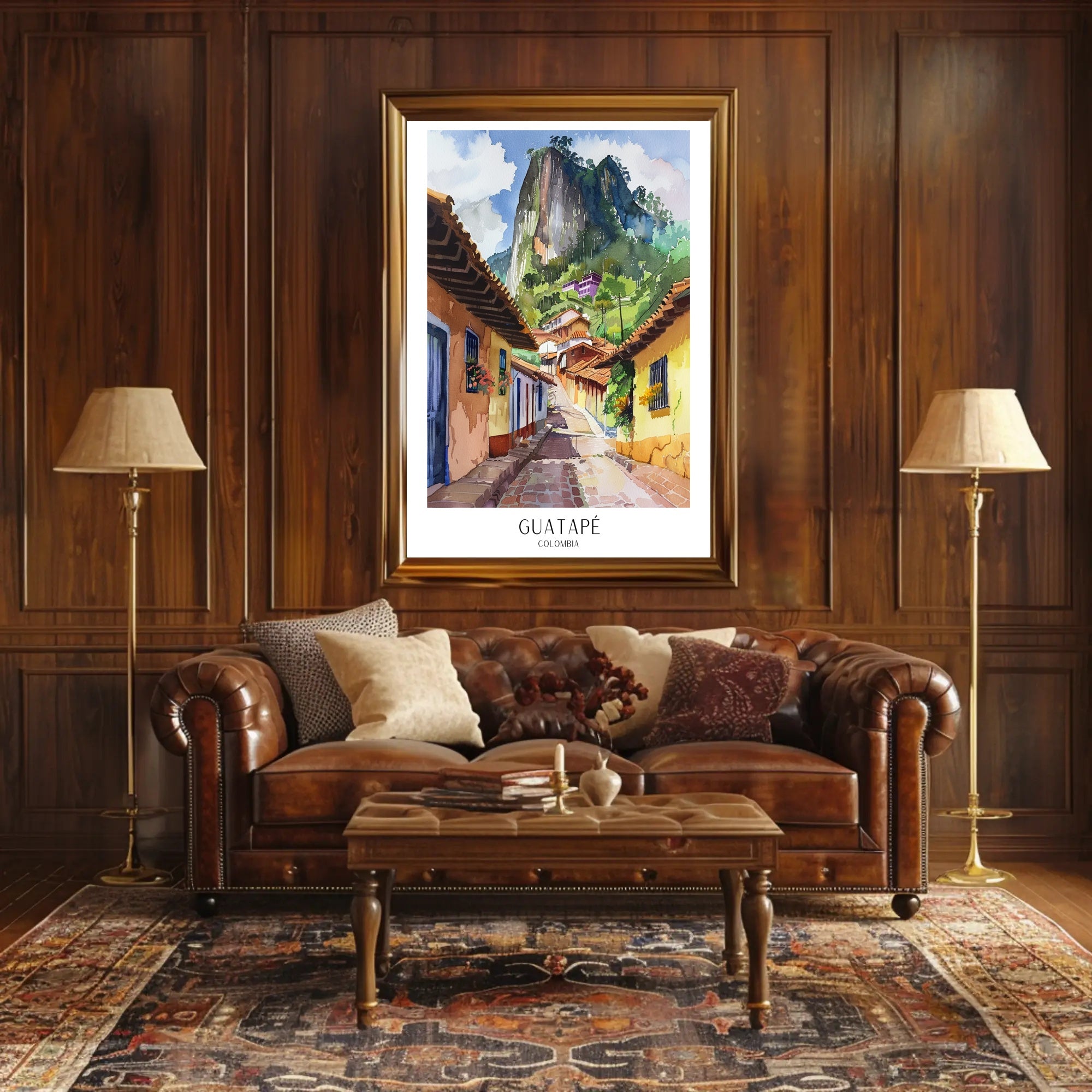 Guatapé Village Watercolor Travel Poster PosterGoat