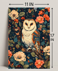 Barn Owl Amid Enchanted Flora: Artistic Animal Poster