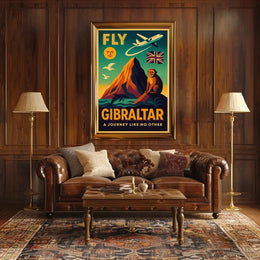 Fly Gibraltar Adventure in Vintage Travel Poster PosterGoat