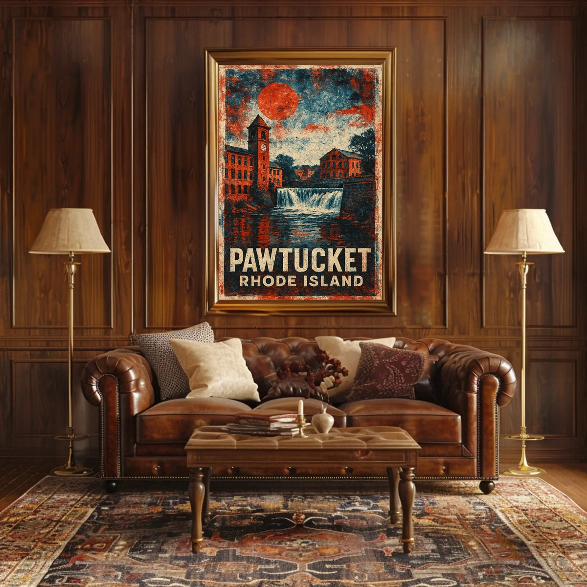 Pawtucket Mill Scene Heritage Retro Lithograph Poster