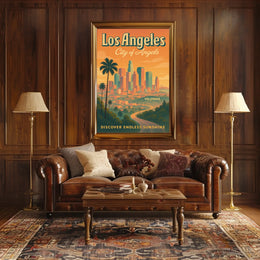 Los Angeles Retro Skyline Travel Poster Art Print