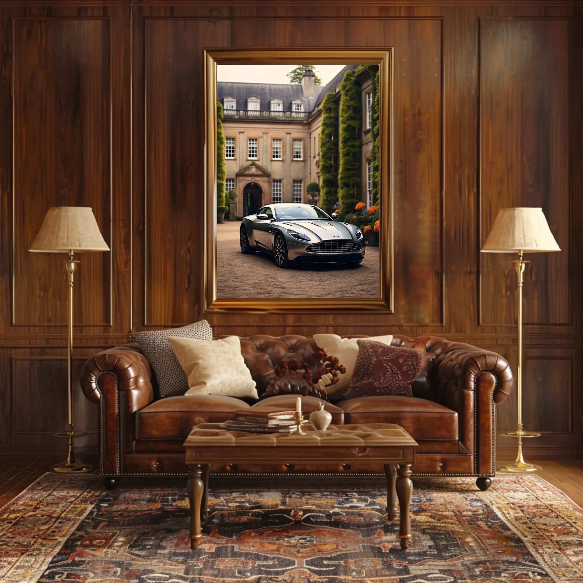 Luxury Car at Elegant Estate Poster PosterGoat