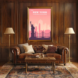 New York City Landmarks Travel Poster Modern Wall Art