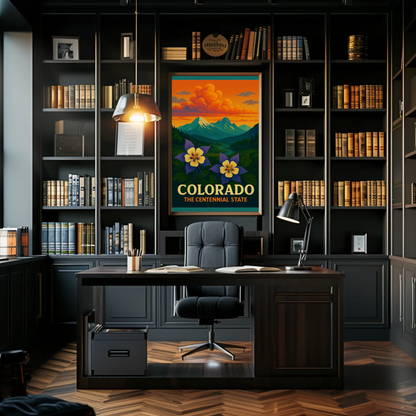 Colorado Centennial State Flowers Sunset Travel Poster